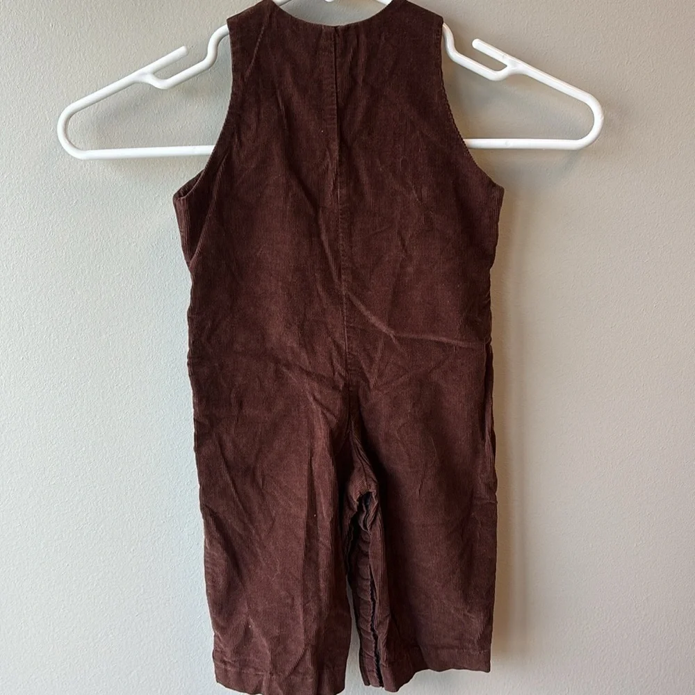 Vive La Fete Brown Corduroy Overalls with Embroidered Design Thanksgiving
